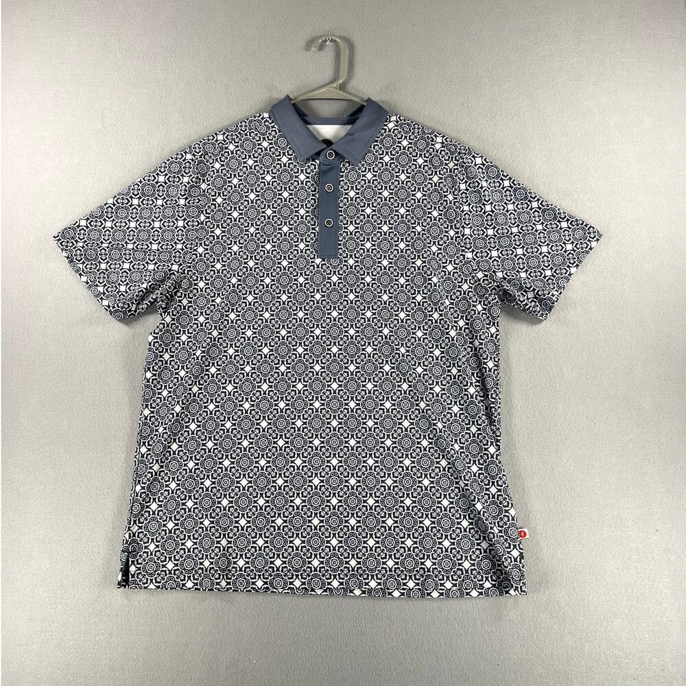 Toes On The Nose Geometric Pattern AOP Polo Mens Size Large Preppy Golf Light